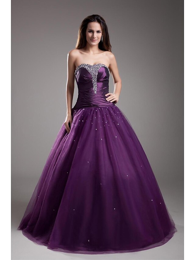  Ball Gown Vintage Inspired Dress Formal Evening Floor Length Sleeveless Strapless Taffeta with Beading 2024