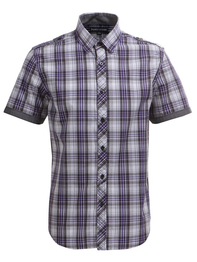  JamesEarl Men's Shirt Collar Short Sleeve Shirt & Blouse Purple - DA102005018