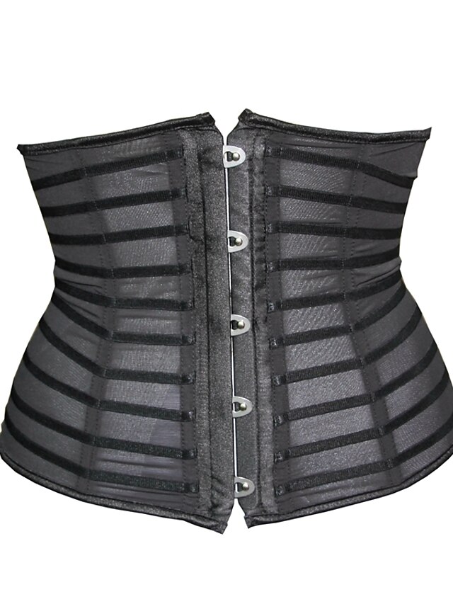  Women's Hook & Eye Plus Size / Underbust Corset - Striped Black