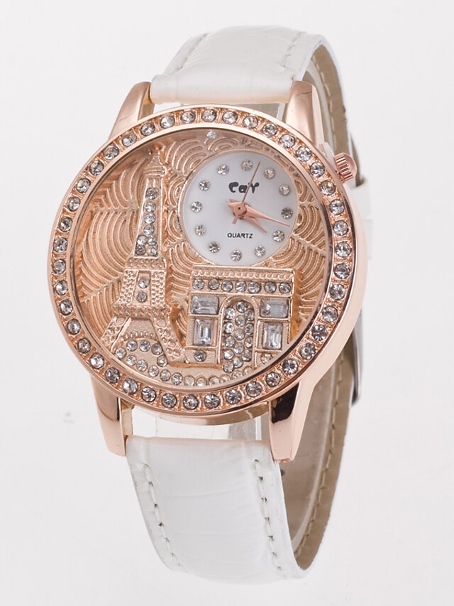 Damen Uhr Armbanduhr Diamond Watch Quartz Gestepptes PU - Kunstleder Weiß / Blau / Rot Imitation Diamant Analog damas Eiffelturm Simulierte Diamant-Uhr Modisch Kleideruhr Grün Blau Rosa / Ein Jahr