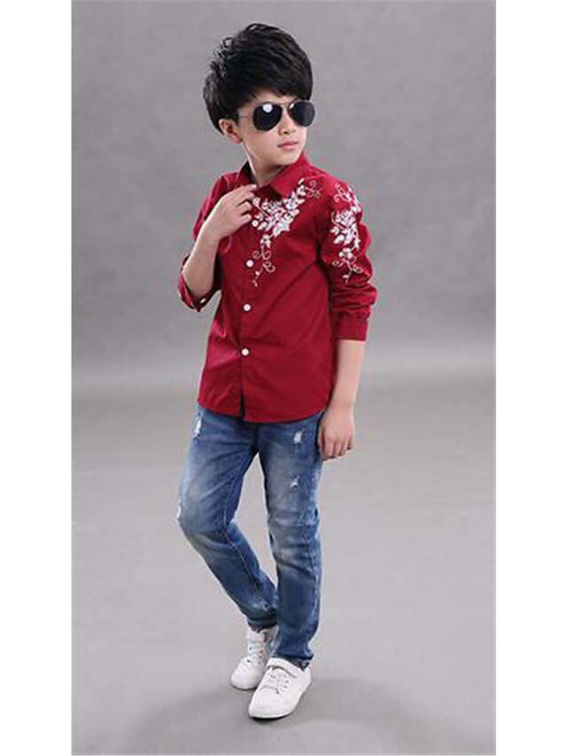  Boys' Floral Casual / Daily Print Long Sleeve Shirt White