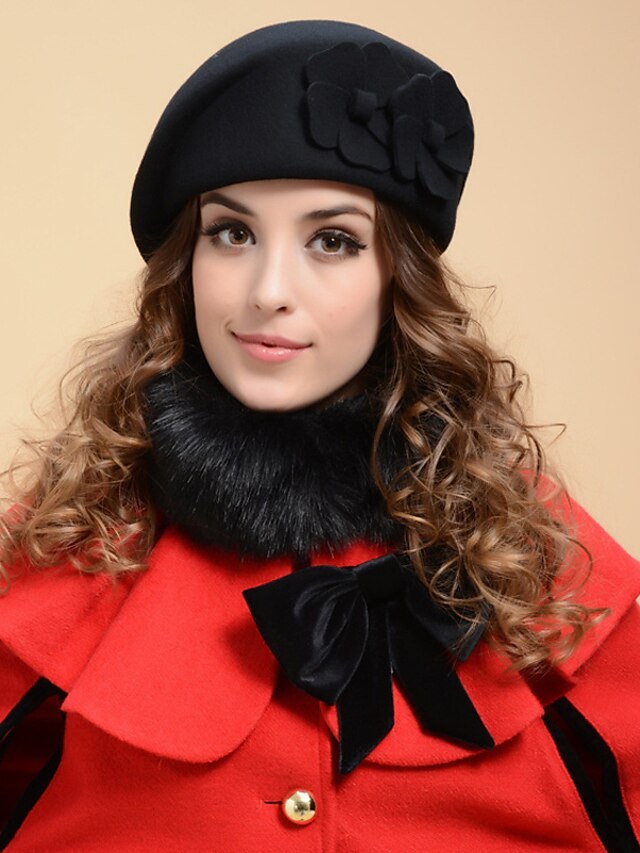  Women's Vintage / Casual Wool Beret Hat - Solid Colored / Cute / Black / Red / Spring / Summer