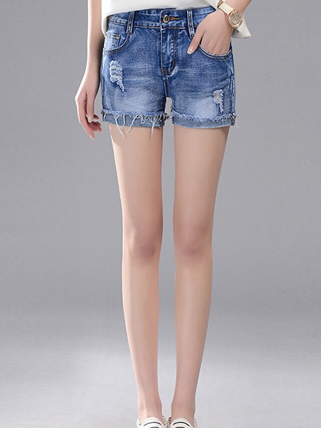  Kvinner Gatemote Shorts / Jeans Bukser Bomull Uelastisk