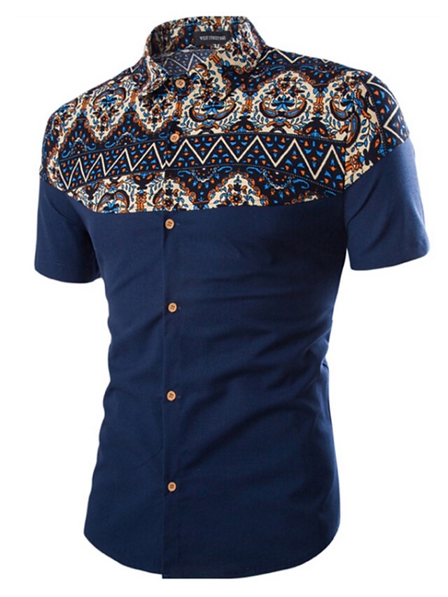  Men's Shirt Classic Collar Black Navy Blue Beige Short Sleeve Plus Size Daily Print Tops / Summer / Summer