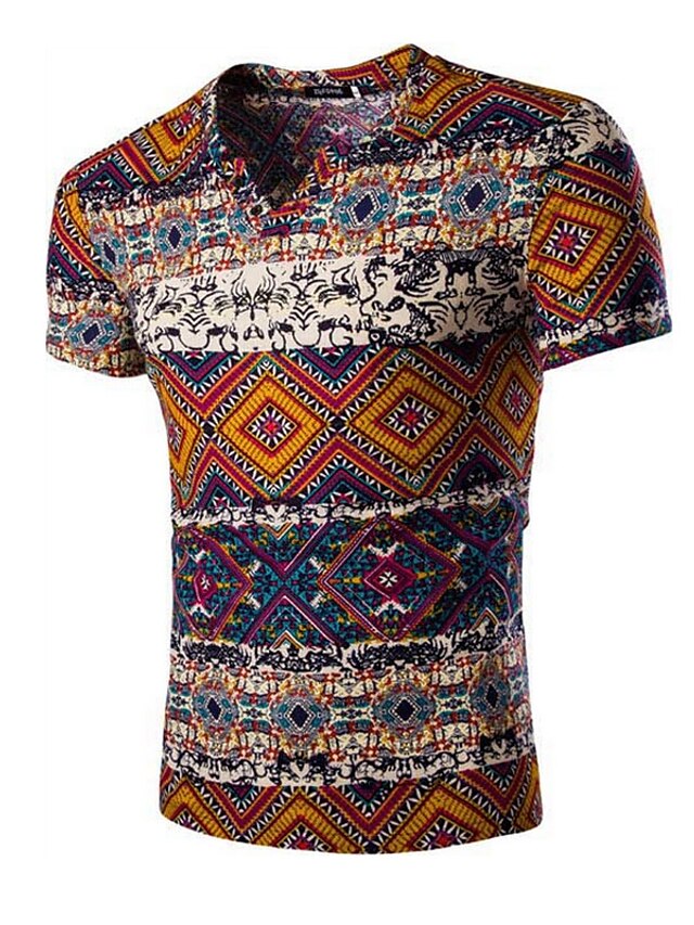  Heren T-shirt Linnen, Sport Tribal Oranje L / Korte mouw