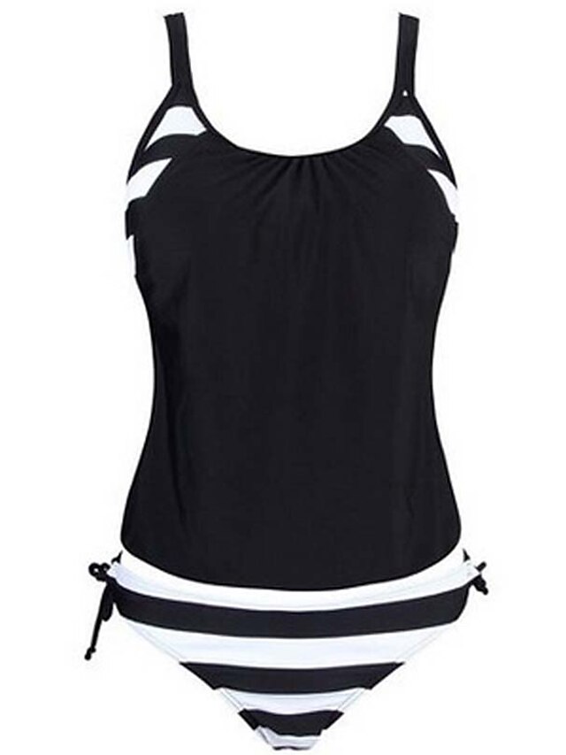  Women's Plus Size Sports Multi-piece Swimsuit Cut Out Striped Strap Swimwear Bathing Suits Black Blue Dark Blue Gray / Sexy