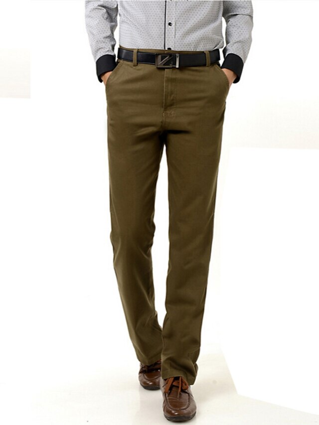 Hombre Casual Tallas Grandes Algodón Corte Recto Chinos Pantalones - Un Color Verde Ejército Azul Marino Caqui