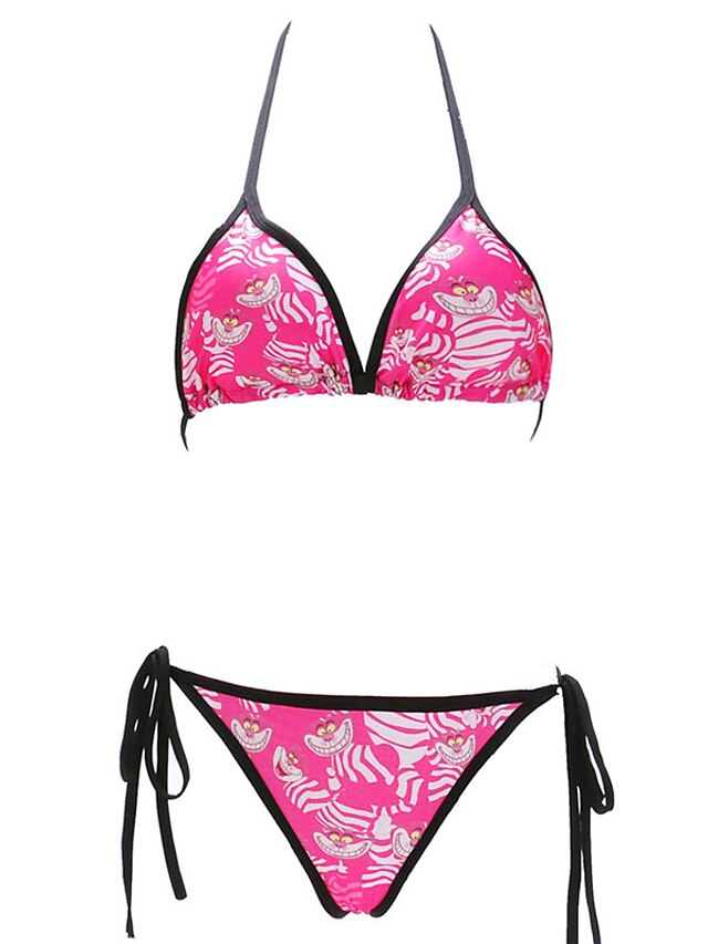  Women's Sports Halter Neck Fuchsia Bikini Swimwear Swimsuit - Print Fuchsia