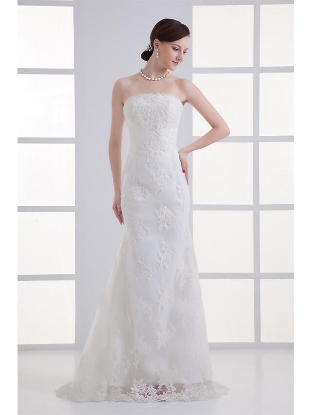  Mermaid / Trumpet Strapless Sweep / Brush Train Lace Made-To-Measure Wedding Dresses with Lace by