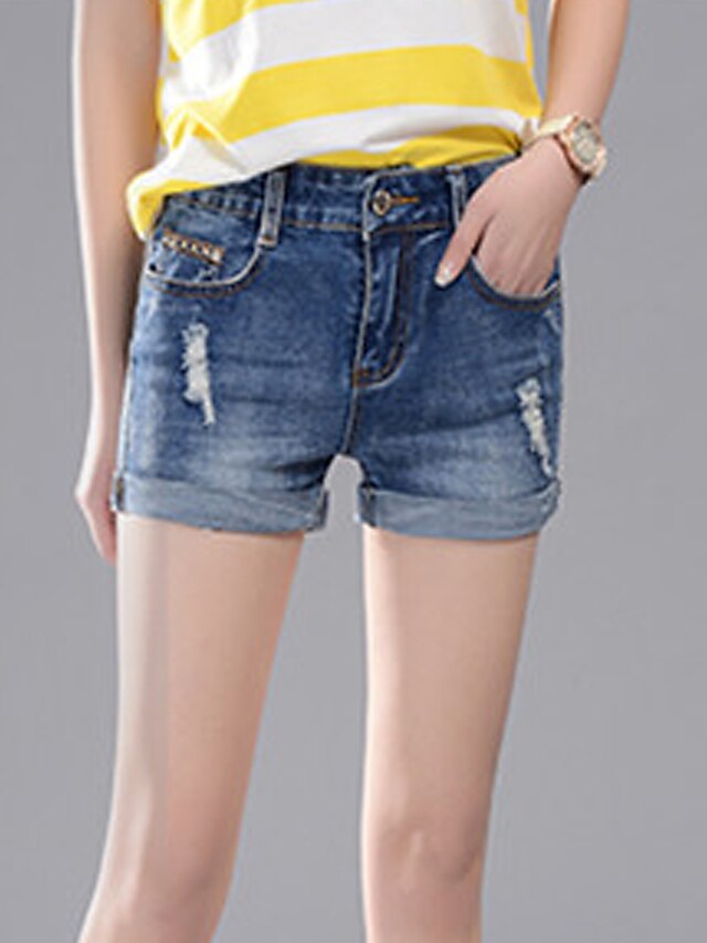  Women's Solid Blue Jeans / Shorts Pants,Street chic