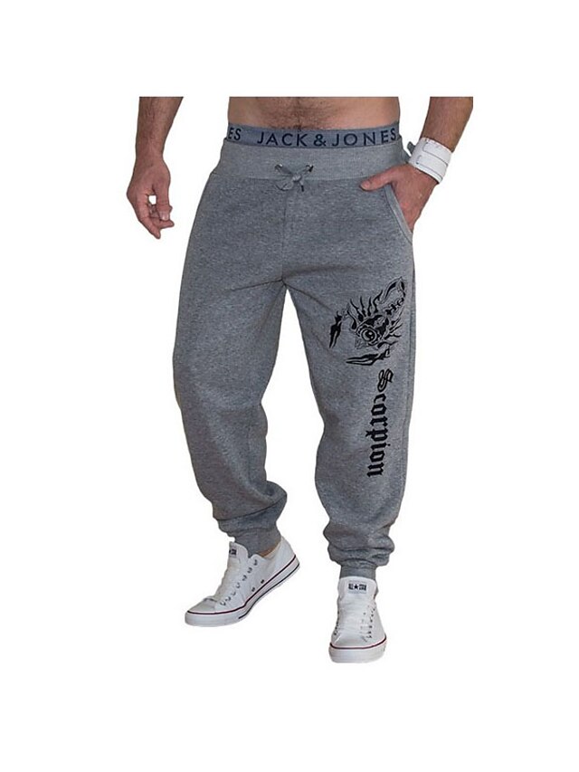  Men's Active Cotton Loose Active / Relaxed / Sweatpants Pants - Print / Letter Navy Blue / Sports / Weekend