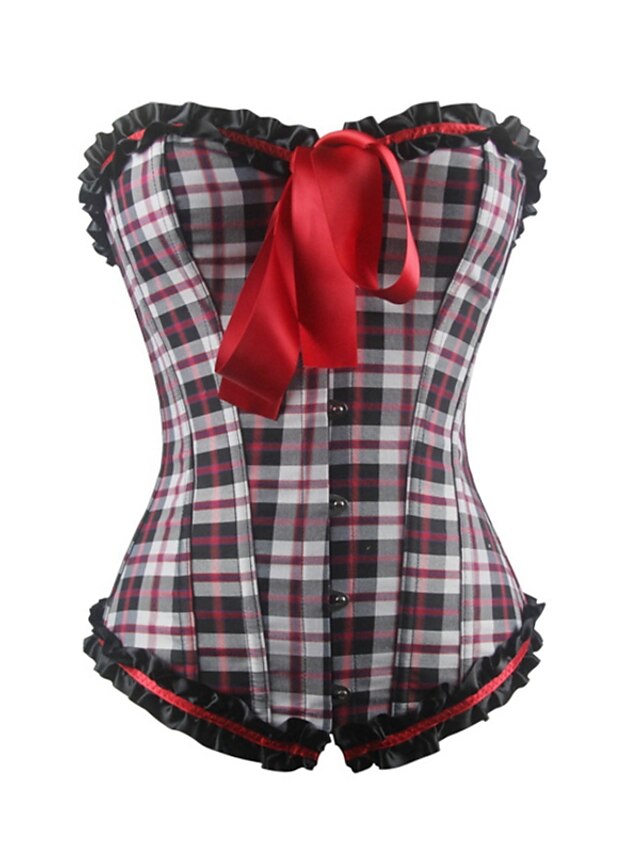  Women's Hook & Eye Plus Size / Underbust Corset / Overbust Corset - Check Red S M L