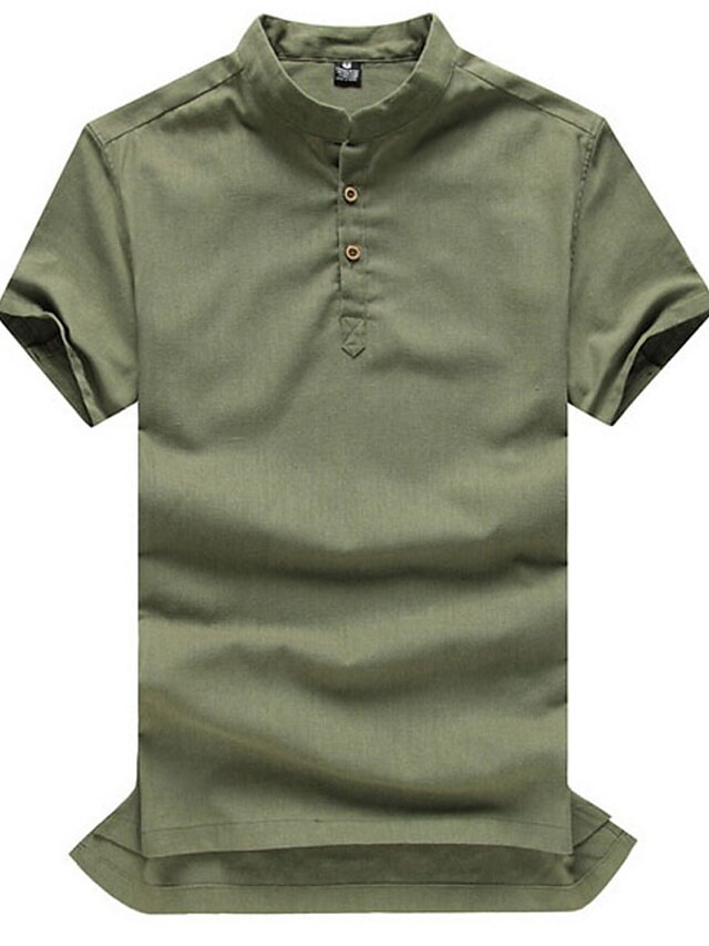  Men's Casual Linen Polo - Solid Colored Army Green / Short Sleeve / Summer