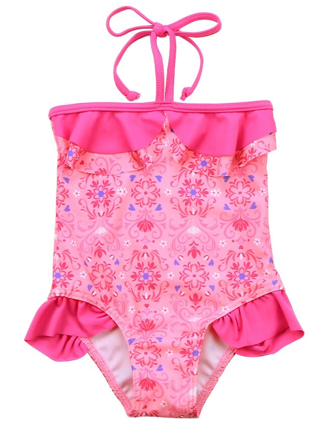  Cute One Piece Girls Baby Tankini Halter Swimsuit Bikini Swimwear 1-7Y Kids Floral Swimming Costume Beachwear