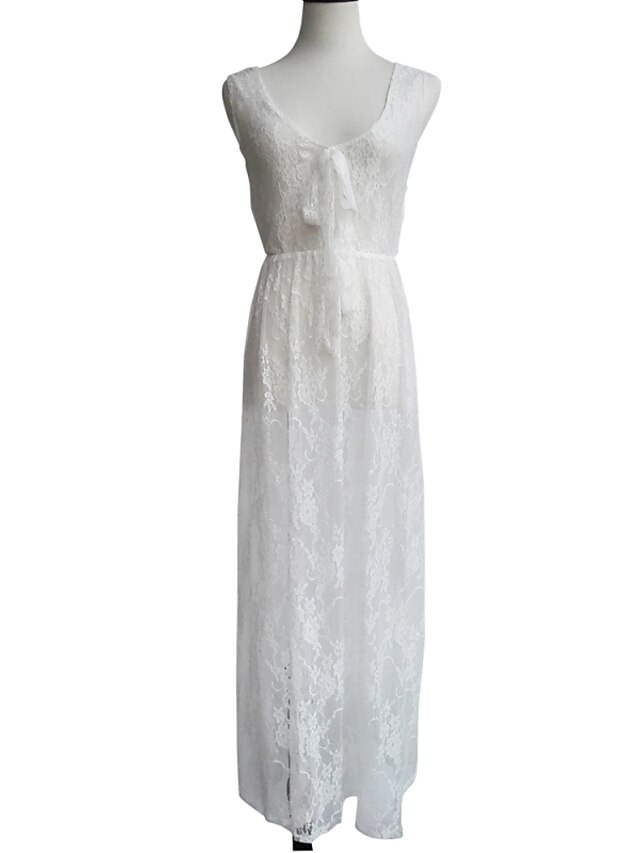  Women's Vintage/Sexy/Beach/Lace/Party/Honeymoon/Maxi Micro-elastic Sleeveless Maxi Dress (Lace)