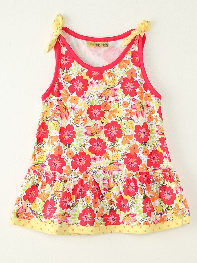  Girls' Going out Print Sleeveless Polyester Dress Red