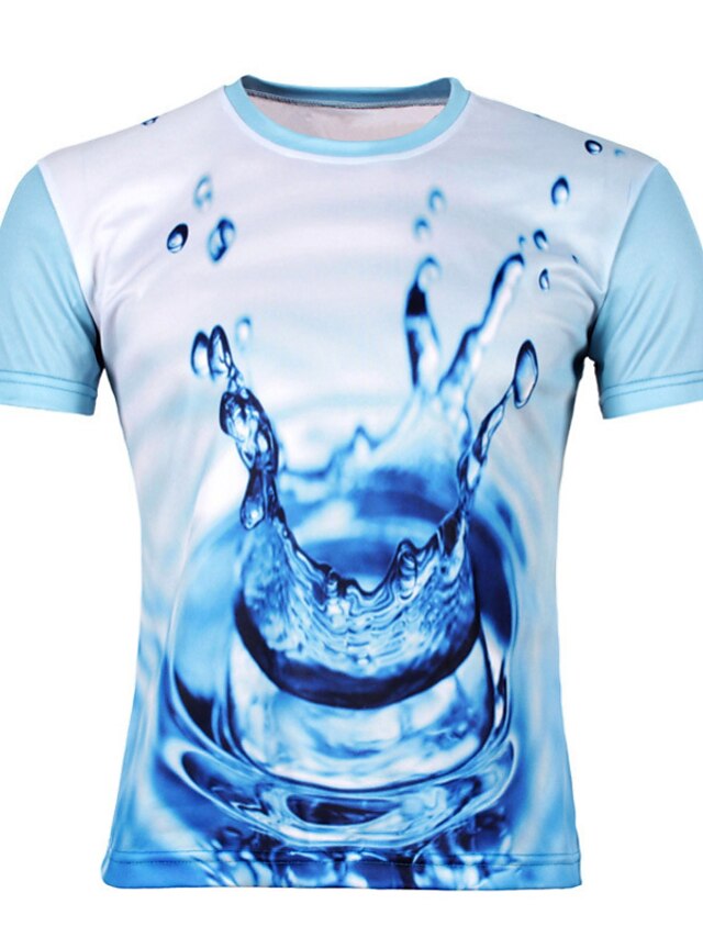  Men's Print T-shirt - Cotton Daily Sports Blue / Short Sleeve