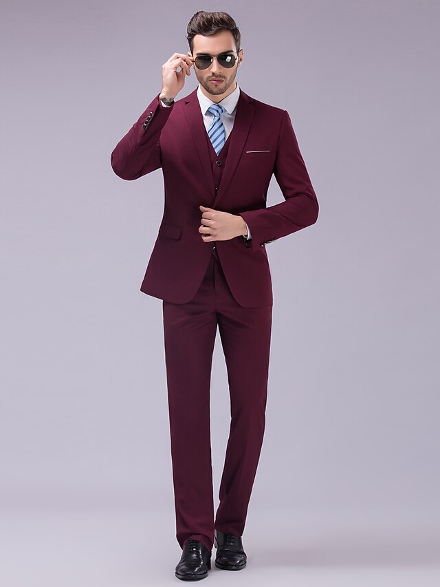  Burgundy Men's Valentine's Day Suits Slim Fit Single Breasted One-button 2022