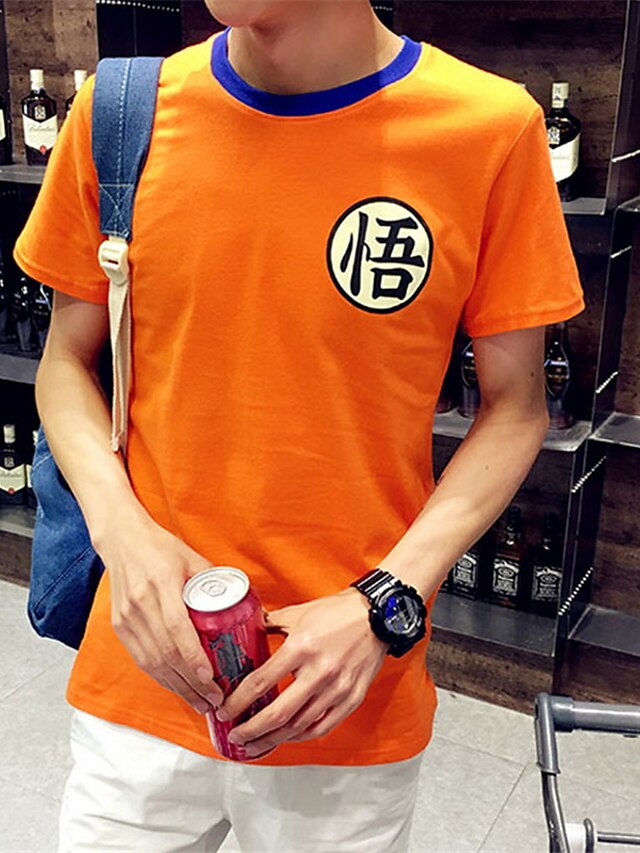  Men's Sports Formal Casual / Daily Cotton T-shirt - Print Orange / Short Sleeve / Work