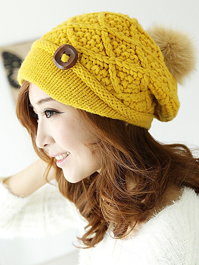  Femme Tricot Casquette Gavroche Couleur Pleine Beige Jaune Rouge Automne Hiver / Mignon / Noir / Chapeau & Bonnet