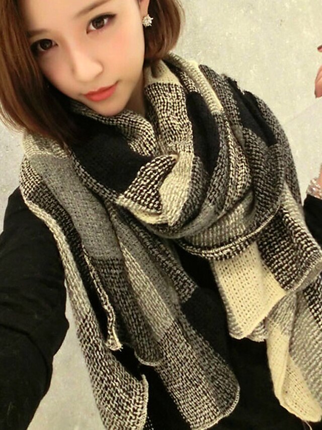  Women's Casual Rectangle - Patchwork / Cute / Black / Fall / Winter / Scarf