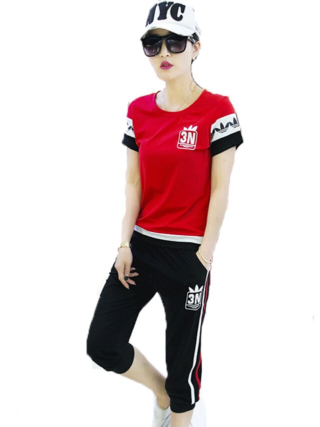  Women's Plus Size Going out Casual Street chic Activewear Set Round Neck Micro-elastic Rayon Short Sleeve Summer