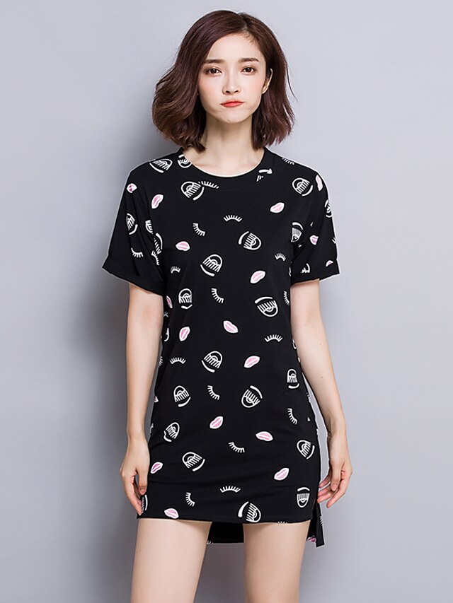  Damen Übergrössen Street Schick T Shirt Kleid - Druck Mini