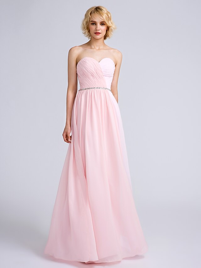 Bridesmaid Dress Sweetheart Sleeveless Open Back Ankle Length Chiffon with Ruched