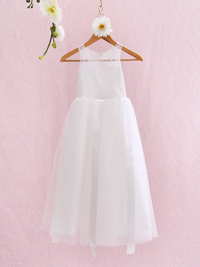  Γραμμή Α Μέχρι τον αστράγαλο Φόρεμα για Κοριτσάκι Λουλουδιών - Δαντέλα Αμάνικο Με Κόσμημα με Δαντέλα / Εφαρμοστό με LAN TING BRIDE®
