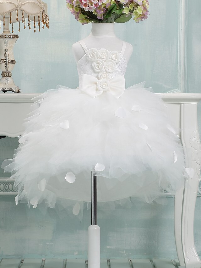 Ball Gown Asymmetrical Flower Girl Dress - Tulle Sleeveless Spaghetti Strap with Bow(s) by LAN TING Express