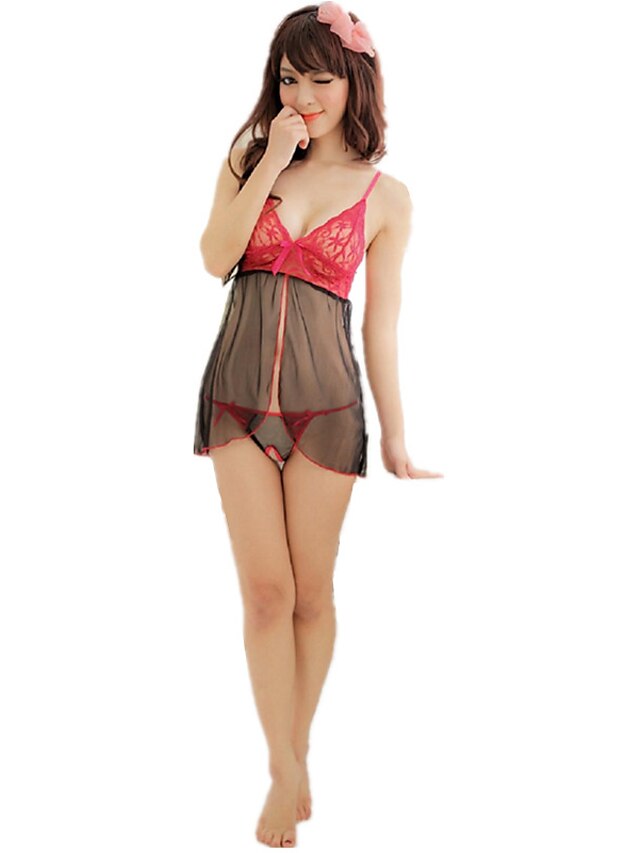  בגדי ריקוד נשים סקסית חליפות Nightwear סרוג אדום מידה אחת