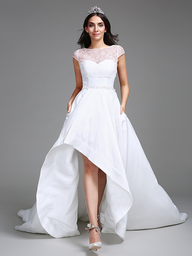  נשף לב (סוויטהארט) א-סימטרי טפטה שמלות חתונה עם פנינים / נצנצים / תחרה על ידי LAN TING BRIDE®