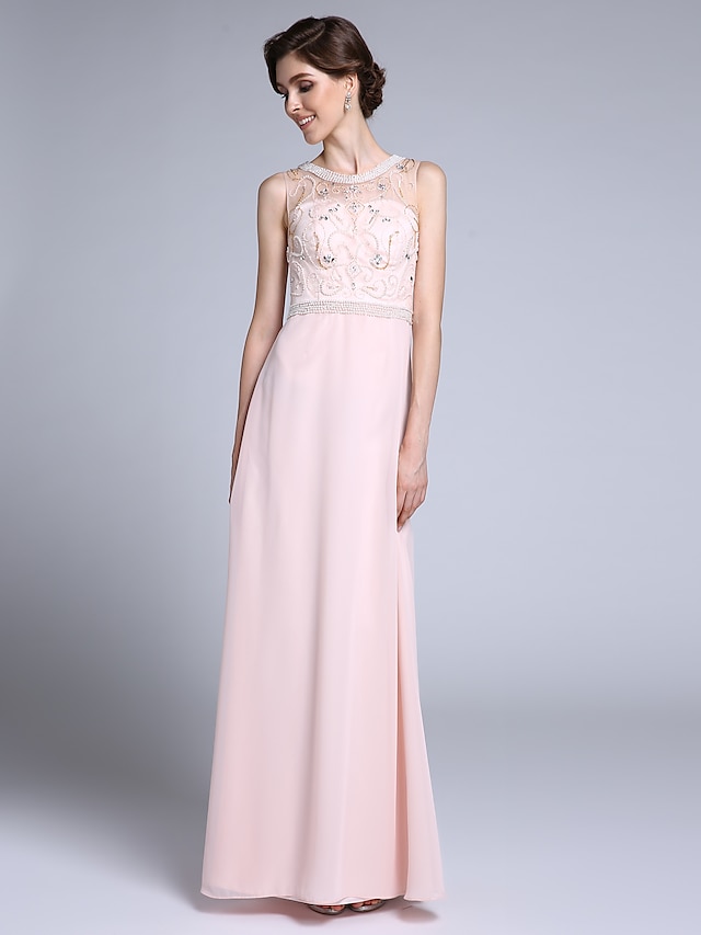  Sheath / Column Sweetheart Neckline Floor Length Chiffon Mother of the Bride Dress with Crystals by LAN TING BRIDE®
