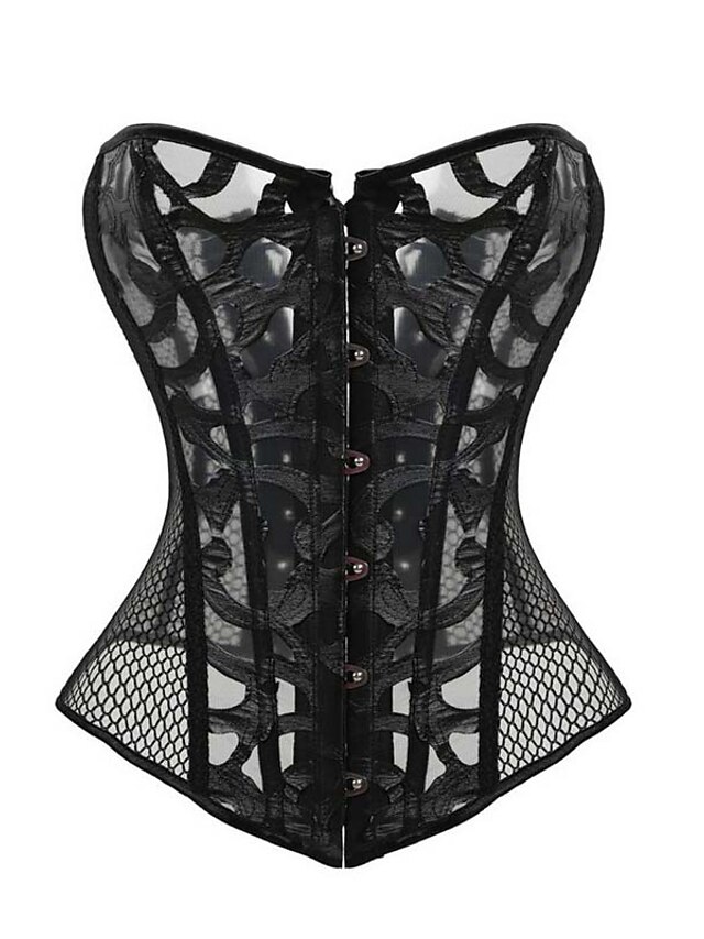  Women's Lace Up Overbust Corset - Solid Colored, Mesh Black S M L / Going out / Club / Sexy