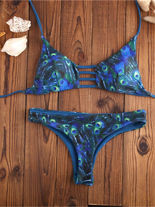  Per donna Costumi da bagno Bikini Costume da bagno Stampa Fantasia geometrica Giallo Rosso Blu Reale Blu Verde Con laccetti Costumi da bagno Tinta unita