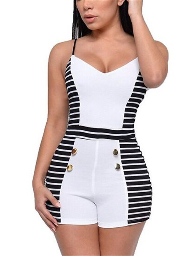  Damen Strand Jumpsuit - Rückenfrei, Gestreift Gurt