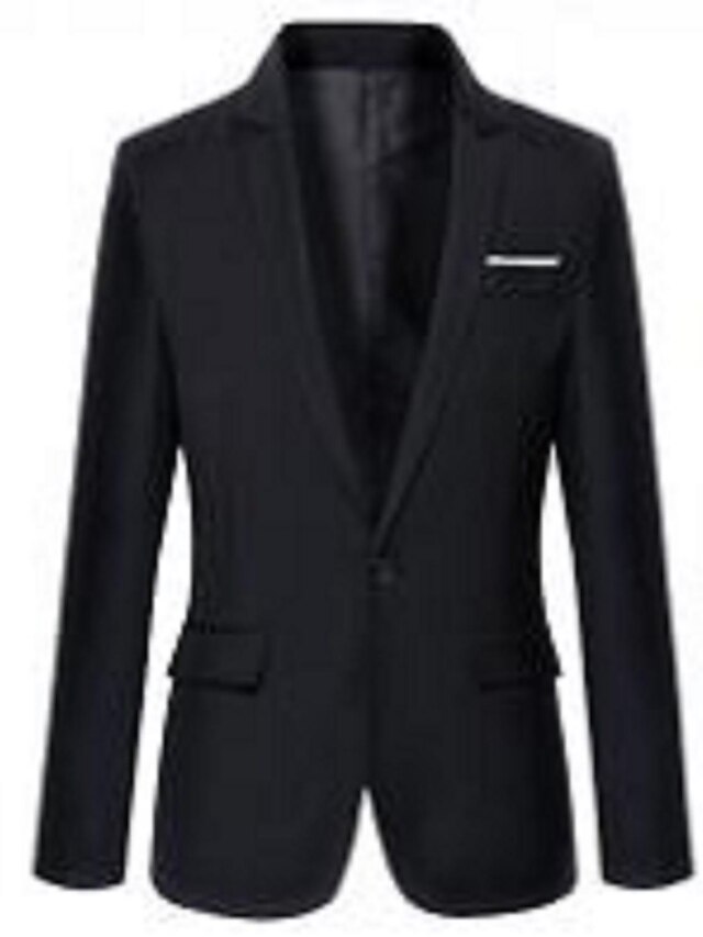  Schwarz Solide Reguläre Passform Baumwollmischung Anzug - Fallendes Revers Einreiher - 1 Knopf / Anzüge