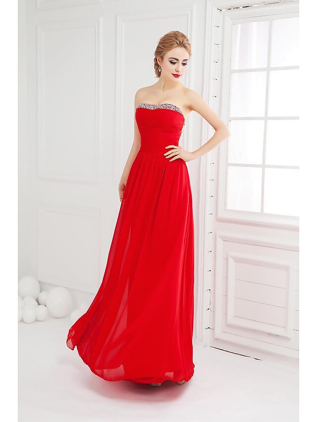  Ballkleid Trägerlos Boden-Länge Chiffon Offener Rücken Abiball / Formeller Abend Kleid mit Perlenstickerei / Gerafft durch TS Couture®