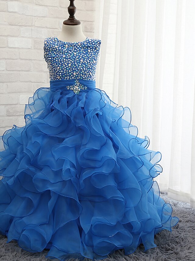  Ball Gown Floor Length Flower Girl Dress Pageant & Performance Cute Prom Dress Tulle with Beading Fit 3-16 Years