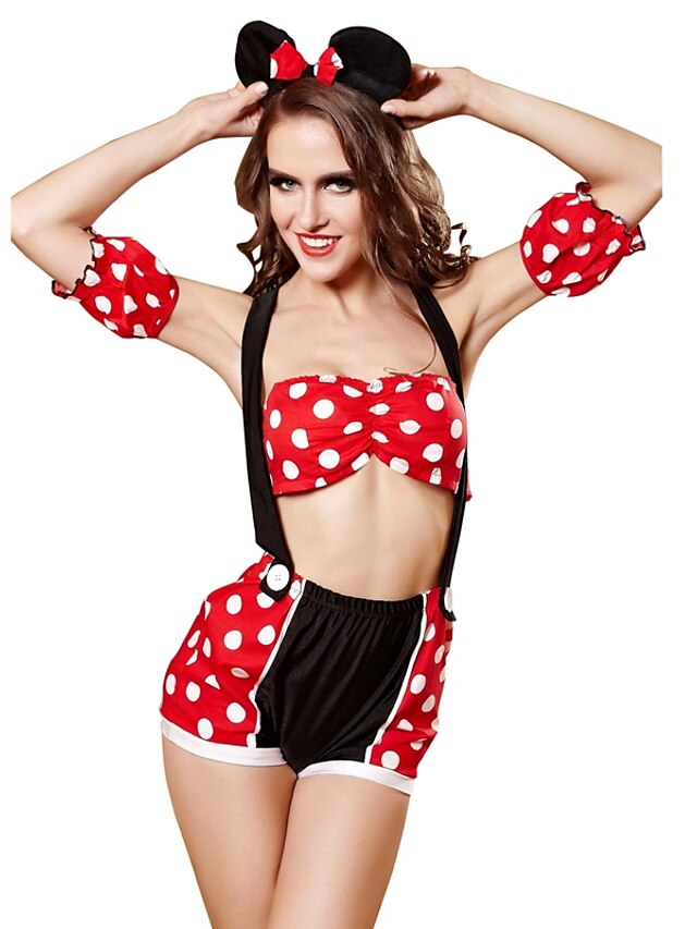  Dames Sexy Babydoll & Onderhemd Nachthemd / nachtgewaad Lingerie met kousenband Nachtkleding Polka dot Rood / Kousenbanden / jarretelles / Kanten lingerie / Bijpassende bralette / Ochtendjas