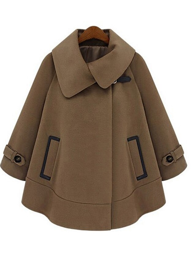  Women's Daily Coats Winter Regular Trench Coat, Nature Peaked Lapel Long Sleeve Polyester Formal Style Camel L / XL / XXL