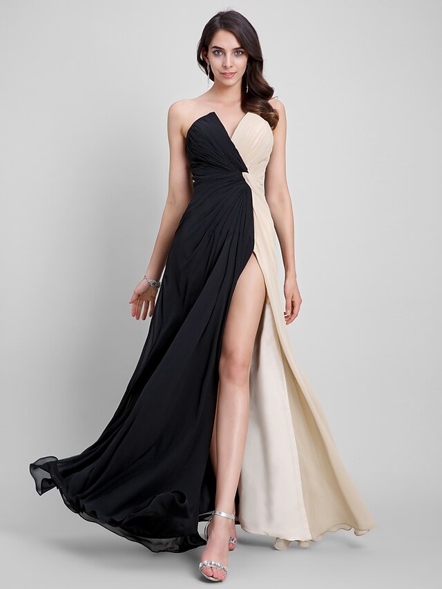  schede / kolom minimalistische jurk vakantie cocktailparty vloerlengte mouwloos strapless chiffon met gekruiste 2023