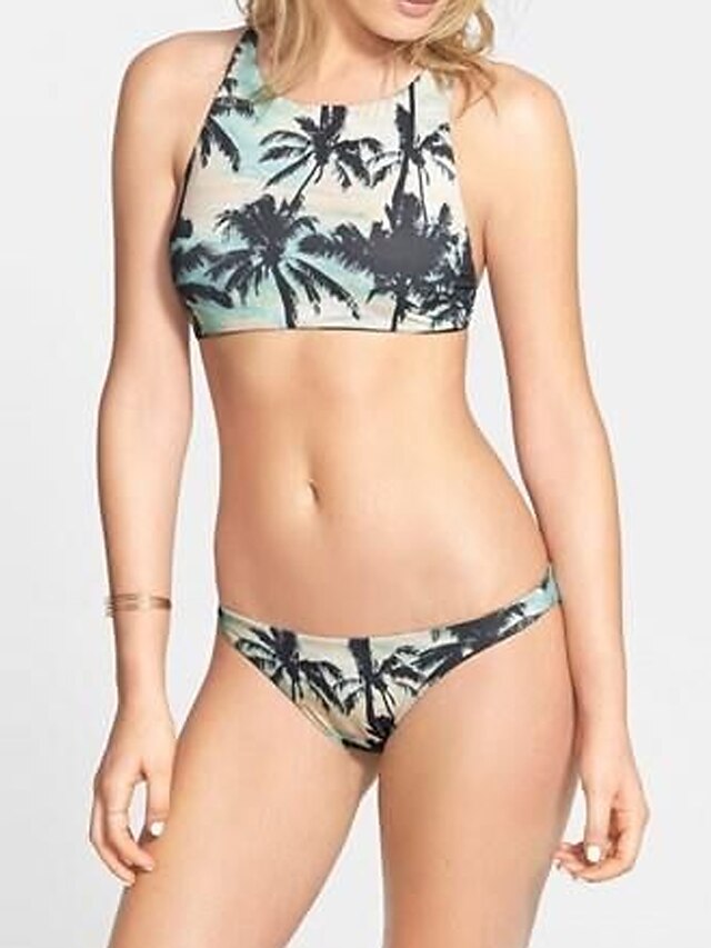  Womens Sexy High Neck Leaf Pattern Triangle Bikini