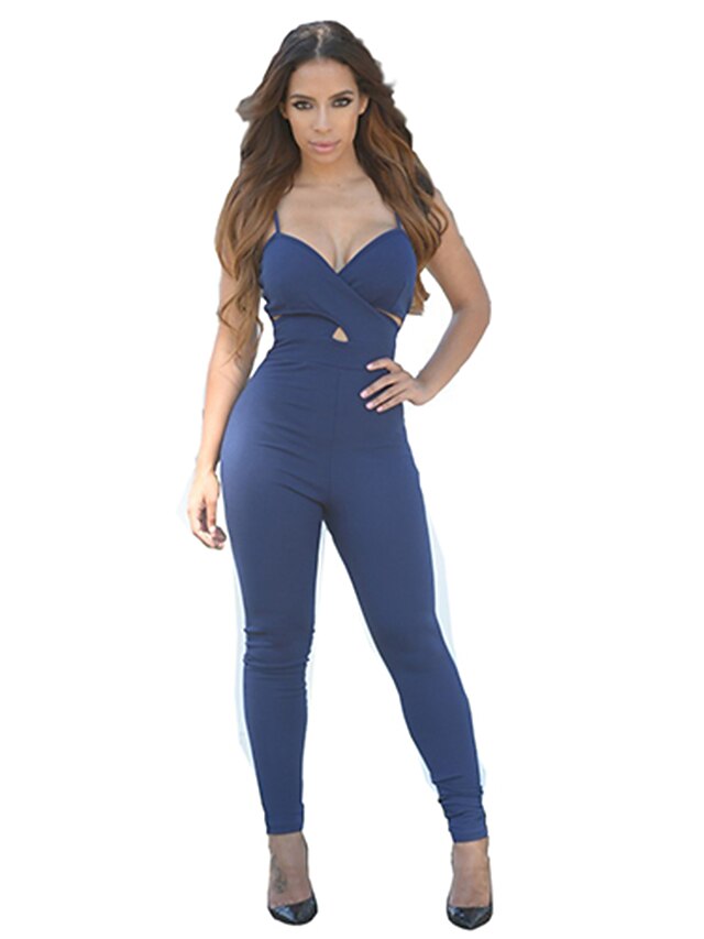  Women's Solid Blue / Red Jumpsuits , Sexy / Casual / Day Strap Sleeveless