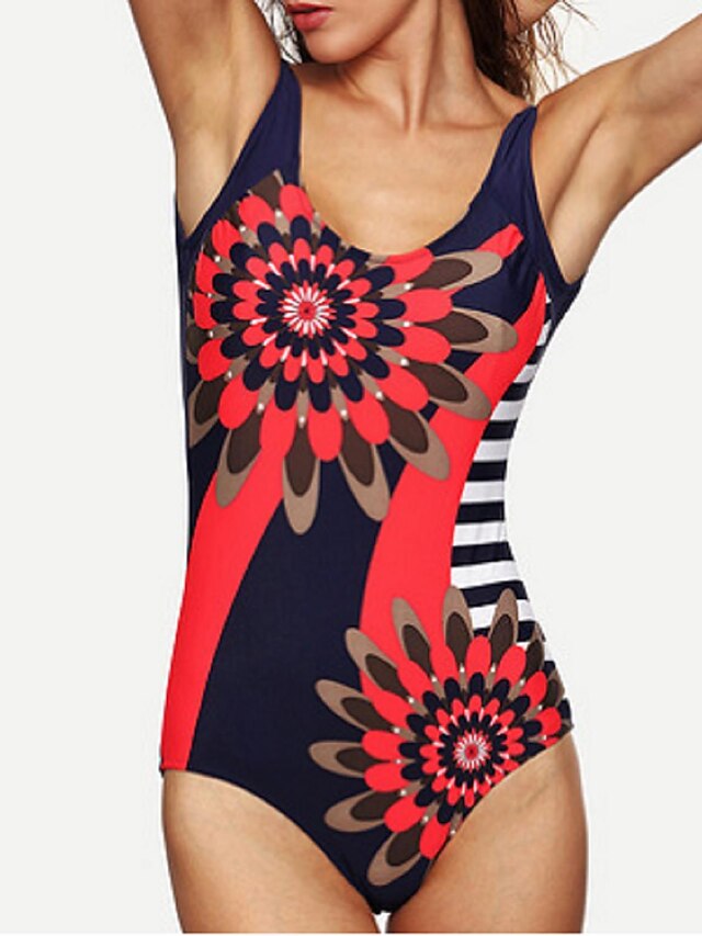  Women's Swimwear Bikini Swimsuit Print Red Halter Neck Bathing Suits Floral