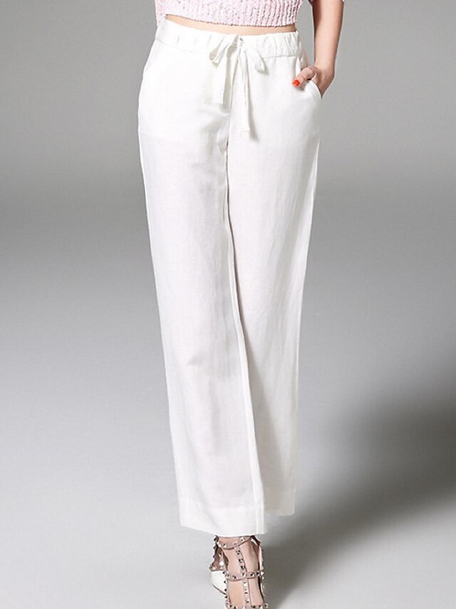  ANGEL  Women‘s Solid White Straight Pants,Street chic