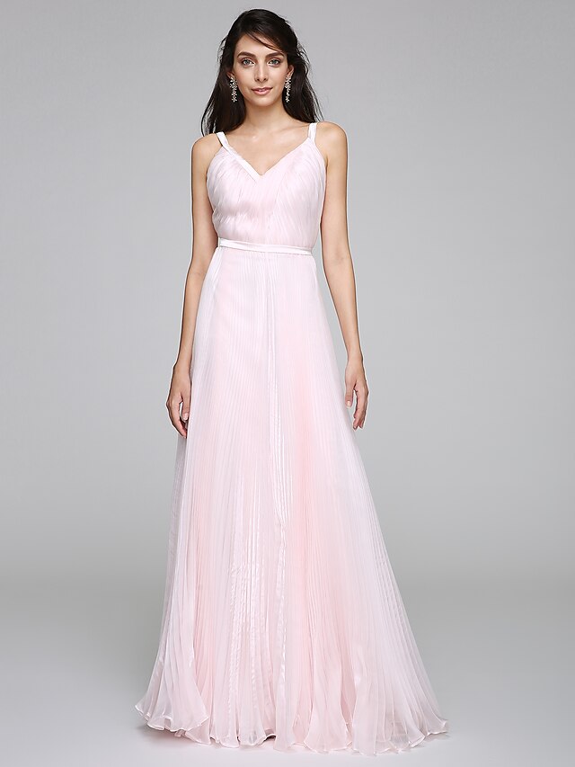  Sheath / Column Dress Straps Sleeveless Floor Length Organza with Side-Draped 2020 / Wedding Dress in Color