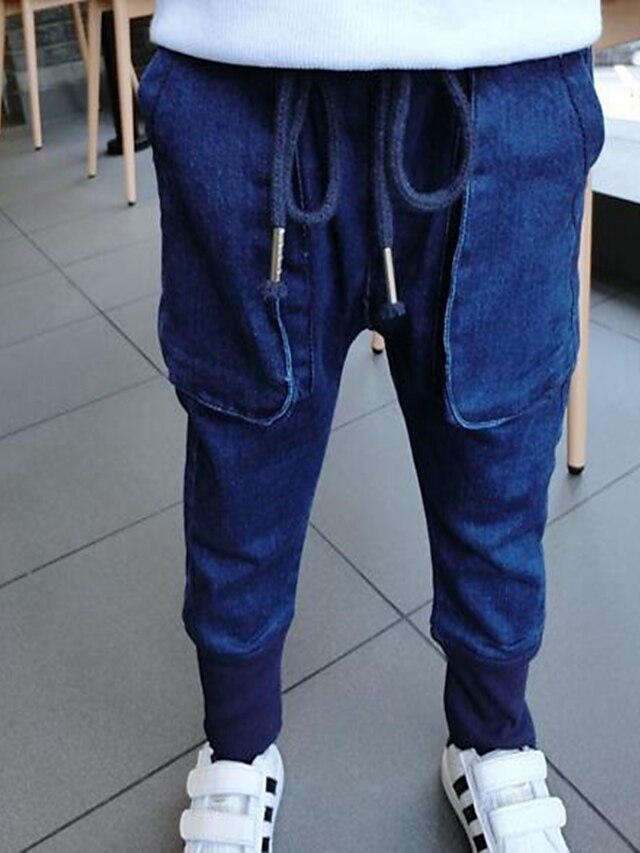  Para Meninos Casual Sólido Algodão Calças Jeans Azul Escuro