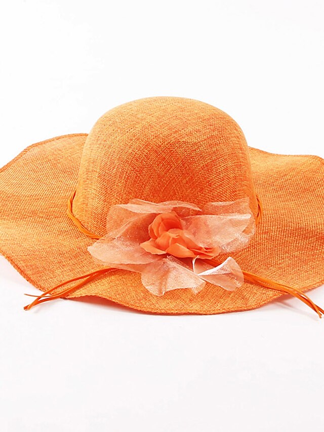  Mujer Sombrero para el sol Hilo Lino Vacaciones - Un Color Primavera Verano Naranja