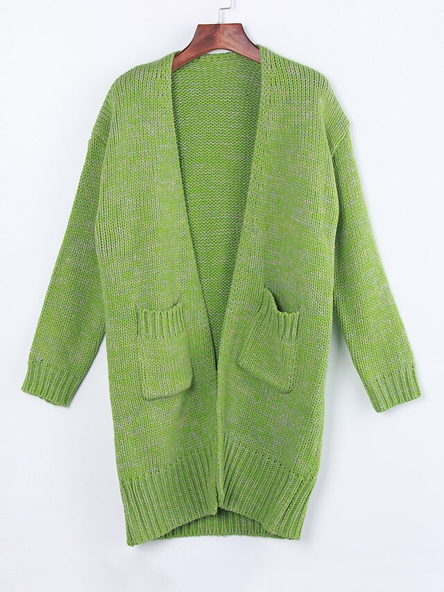  Damskie Vintage Solidne kolory Sweter rozpinany Bawełna Długi rękaw Regularny Swetry rozpinane Okrągły dekolt Zima Fioletowy Zielony Beżowy